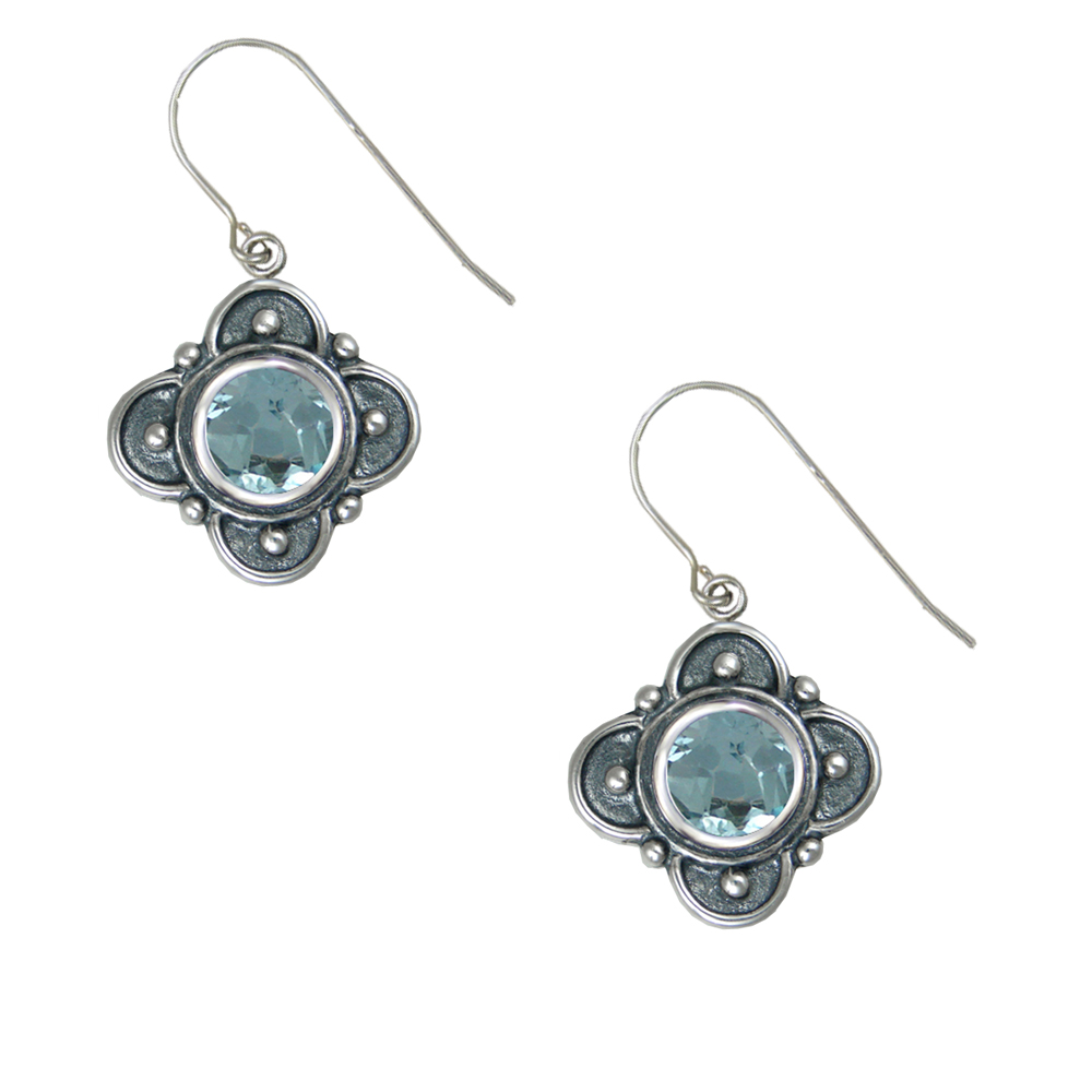 Sterling Silver With Blue Topaz Gemstone Drop Dangle Earrings